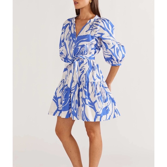 Staple the Label Mariella Smock Blue and White Patterned Dress - Picture 4 of 16